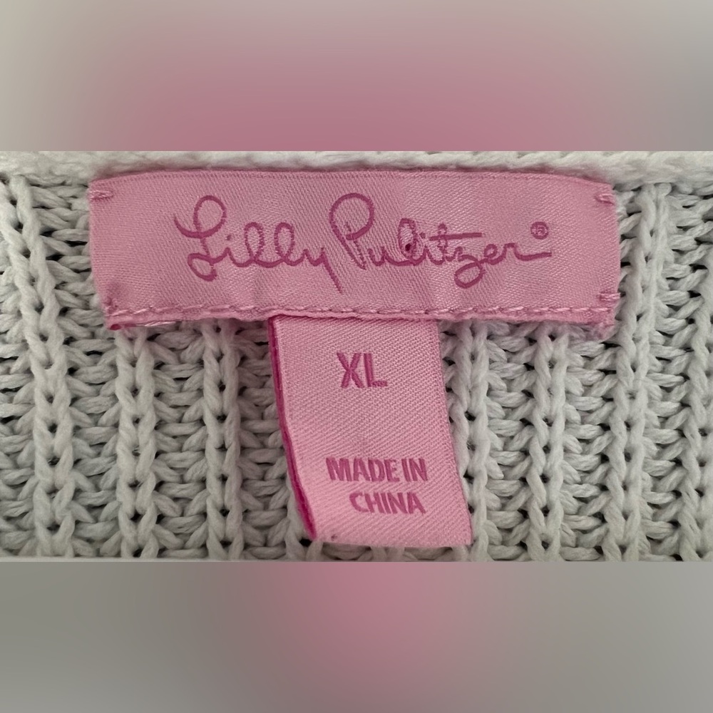 Lilly Pulitzer XL Ivory Cotton Knit Open Front Cardigan Fringe Hem Sweater BoHo - Picture 7 of 8